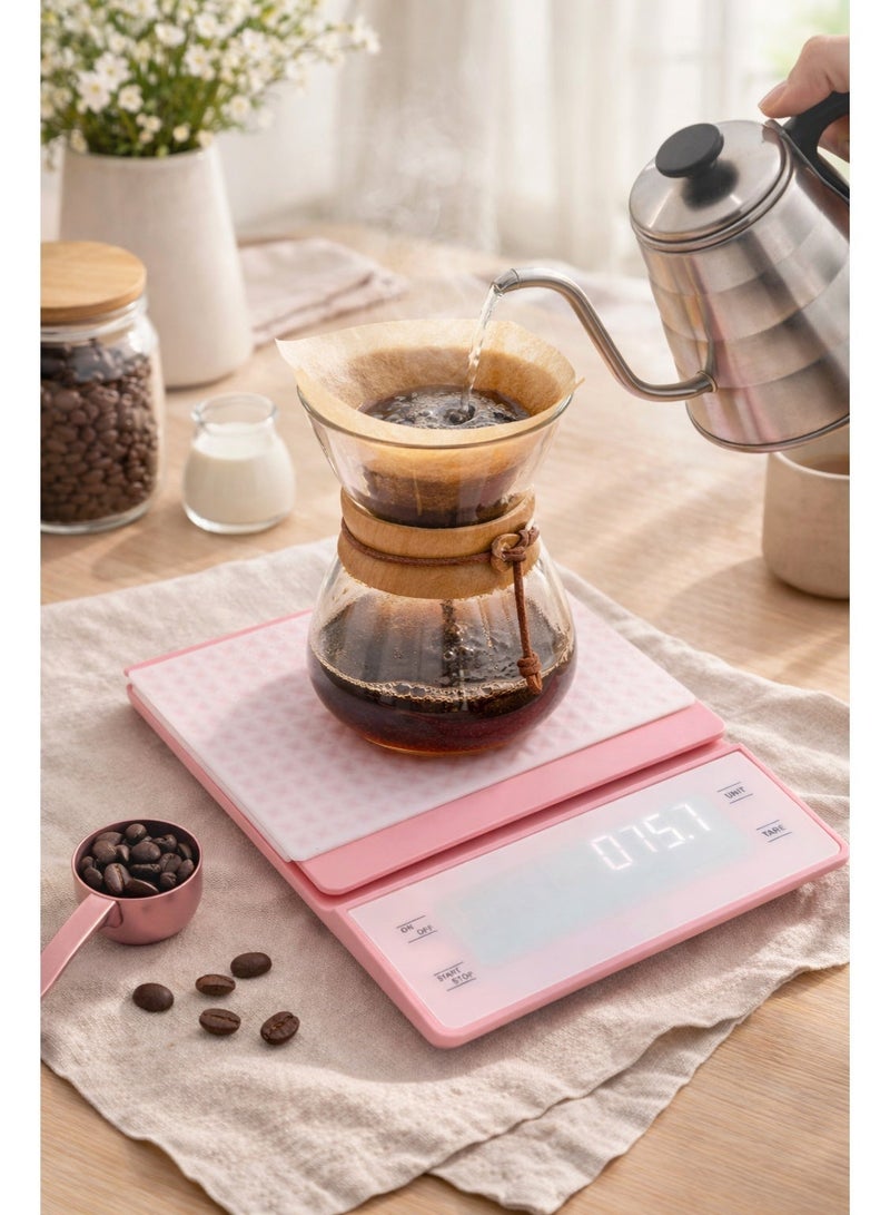 دائرة مربعة ميزان قهوة رقمي مع مؤقت، دقة عالية 3 كجم / 0.1 جم لتحضير القهوة المقطرة والإسبريسو مع شاشة LCD مضيئة (وردي) - Image 3